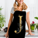 Golden J Print Apron Linen Waterproof Cooking Bibs Home Pinafore (68x55cm)