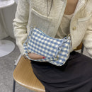 Fashion Women Oxford Cloth Plaid Print Underarm Bag Chain Handbags (Blue)