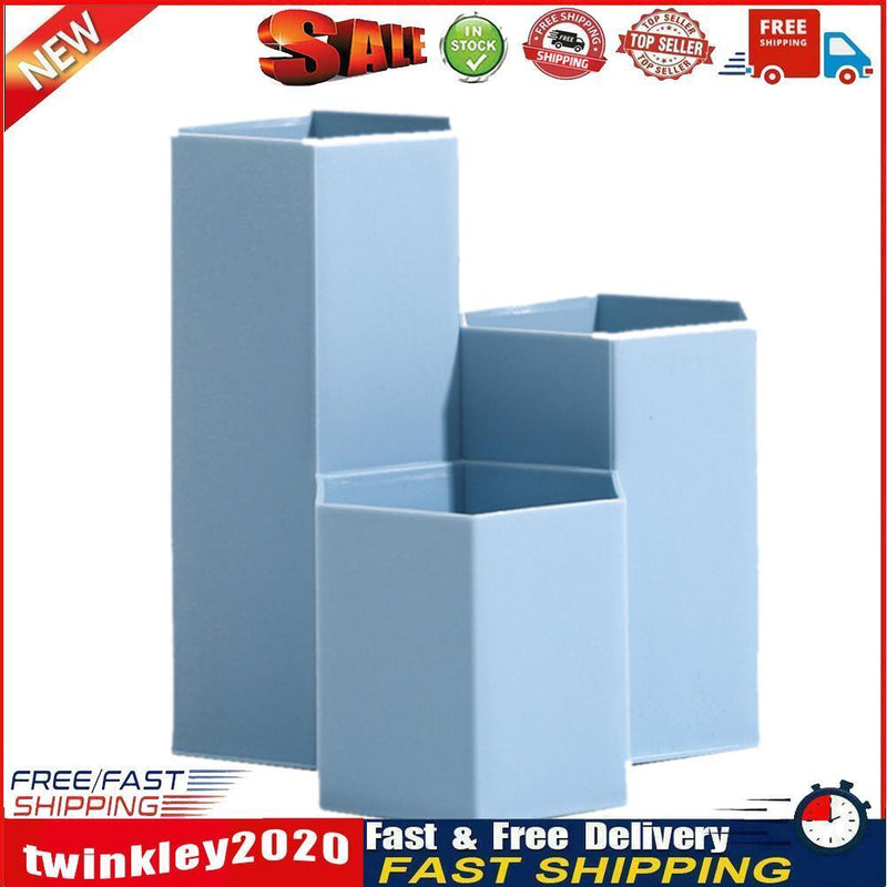 3 Lattices Makeup Brush Storage Box Cosmetics Pen Holder Organizer (Blue) Newly