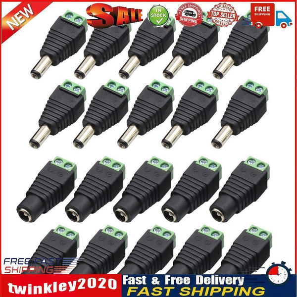 20pcs 10 Male+10 Female DC Power Connector Adapter 2.1x5.5mm Plug for CCTV Newly