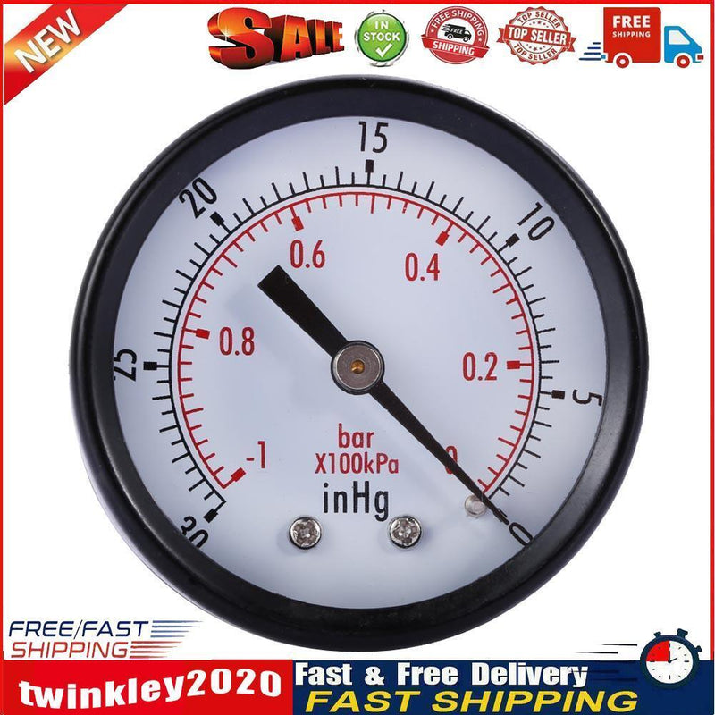 Dry Utility Vacuum Pressure Gauge Blk.Steel 1/4 Center Back -30HG/0PSI Newly