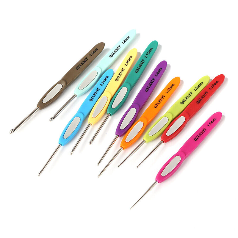 10pcs Plastic Handle Aluminum Crochet Hooks Yarn Knitting Needle Set for Sweater