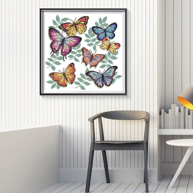 Partial Cross Stitch 14CT Colorful Butterflies Counted DIY Animal Embroidery Art