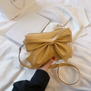 Retro Women PU Bowknot Shoulder Messenger Bag Casual Small Handbag (Yellow)