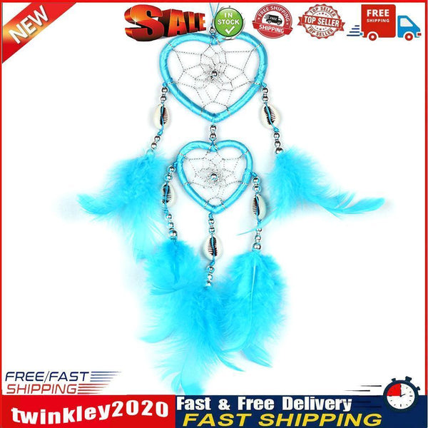 2 Circle Heart Shape Handmade Dream Catcher with Feathers Decor Craft Blue Newly