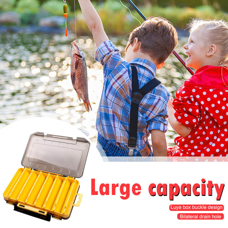 Fishing Lure Box Double Side Bait Case Organizer Fishing Tackle (L Yellow)