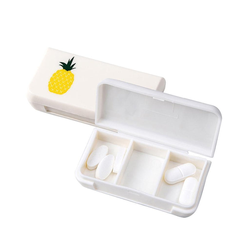 Portable 3 Grid Mini Pill Case Medicine Box Travel Tablet Holder (Pineapple