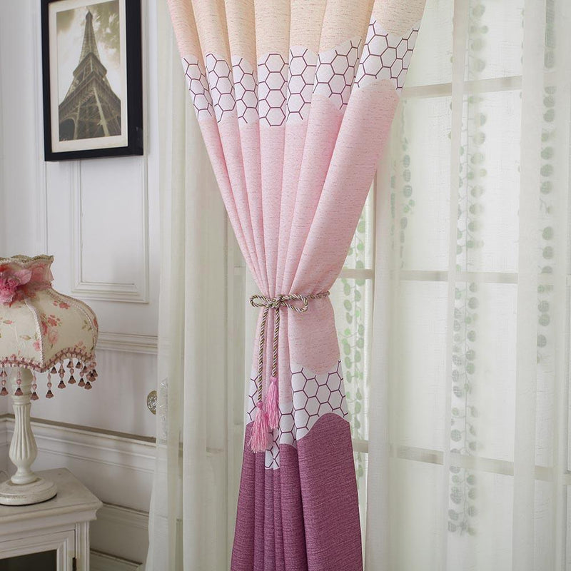 Wide Strip Shading Curtain Bedroom Living Room Semi Blackout Purdah(Purple)