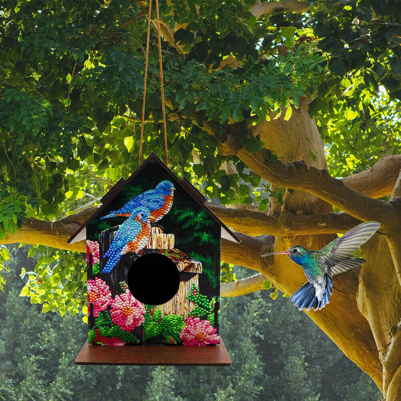 Hanging Bird House DIY Diamond Painting Wooden Bird Nest Hut Parrot Cage Shelter