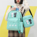 3pcs Composite Cats Canvas Girls Backpack Crossbody Bag Pencil Case(Green)
