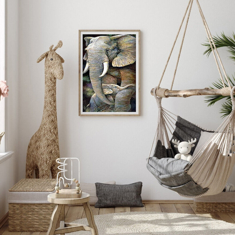 Elephant Mom and Son Oil Paint By Numbers Kits Canvas DIY Animal Home Decoration