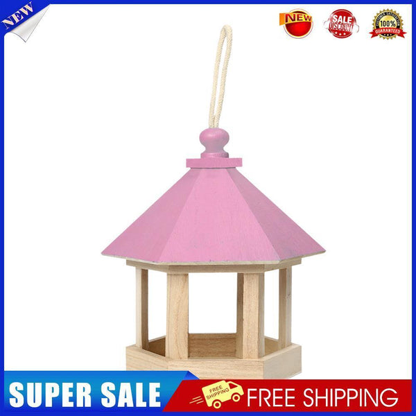 Garden Window Wooden Birdhouse Parrot Cage Bird Seeds Food Feeder (Pink)