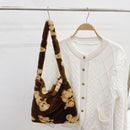 Women Faux Fur Cartoon Handbags Large Fluffy Shoulder Bags (Brown Bear)