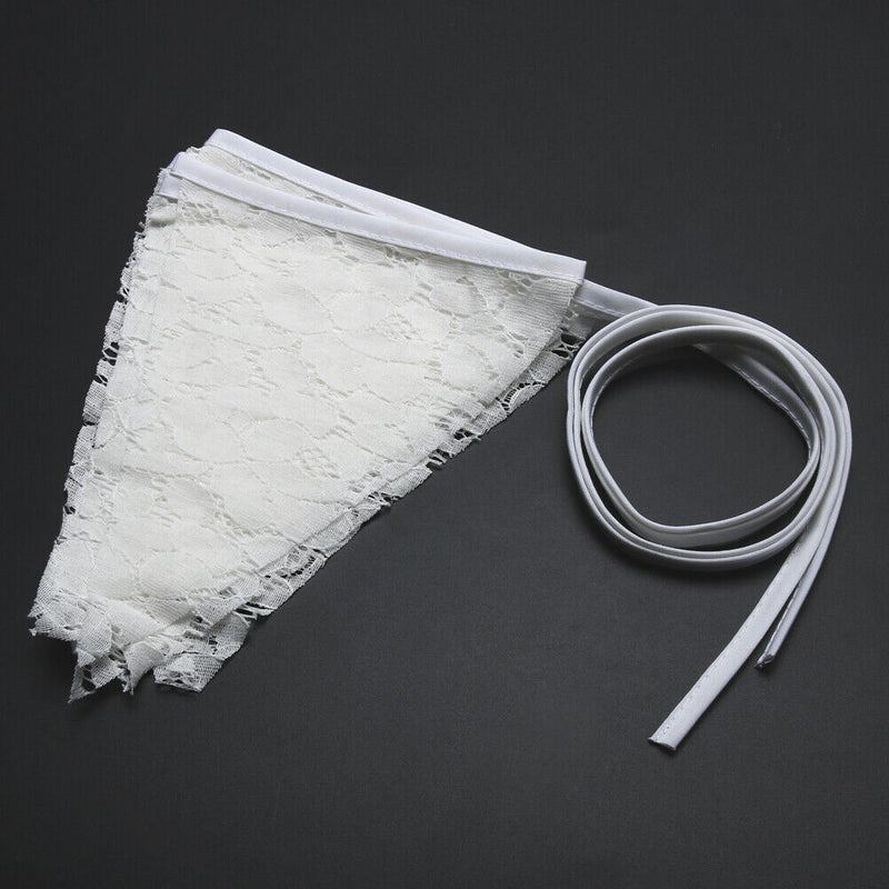 12 Flags 3.2m White Lace Flower Party Wedding Pennant Bunting Banner Decor