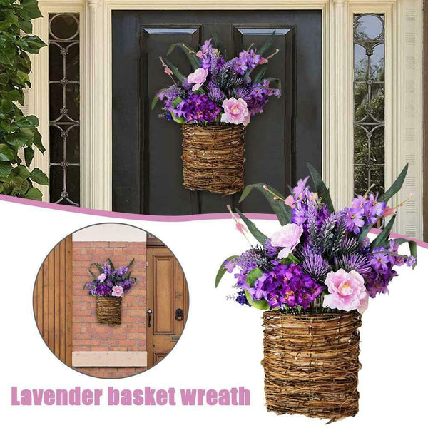 Lavender Basket Wreath Cottage Artificial Spring-Summer  Wreath Day Gift