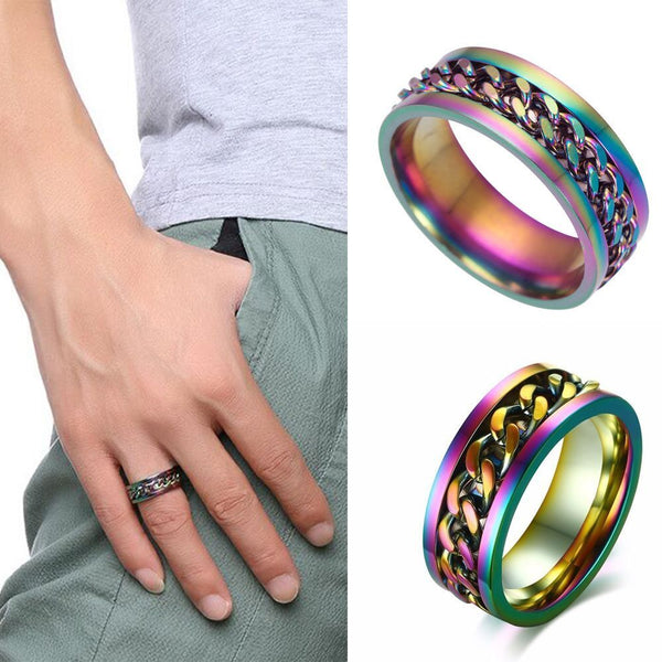Wedding Party Stainless Rotatable Chain Ring Titanium Steel Spinner Band Rings