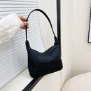 Women Nylon Solid Color Crescent Handbag Zipper Top-handle Bag (Black)