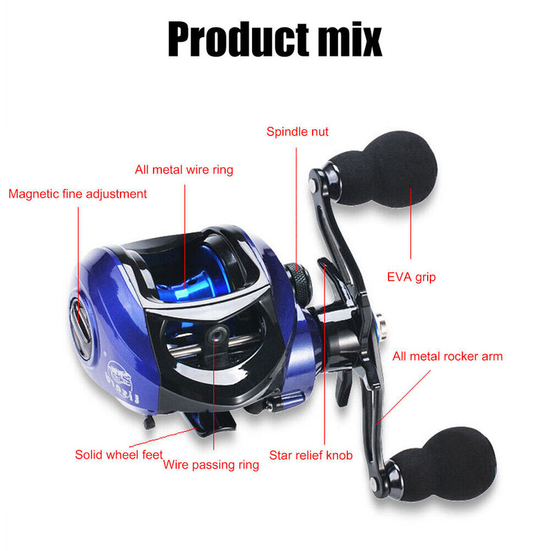7.2/1 Metal Low Profile Baitcasting Fishing Reel 17+1 Fishing Tackle Accessories