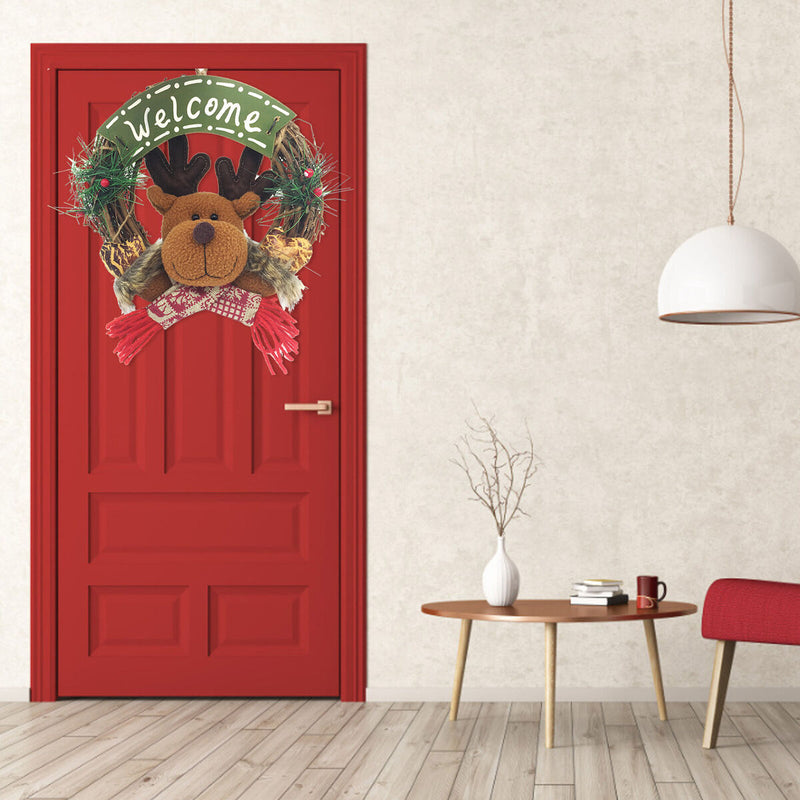 Christmas Wreath Welcome Ornament Elk Reindeer Artificial Berry Pine Branch