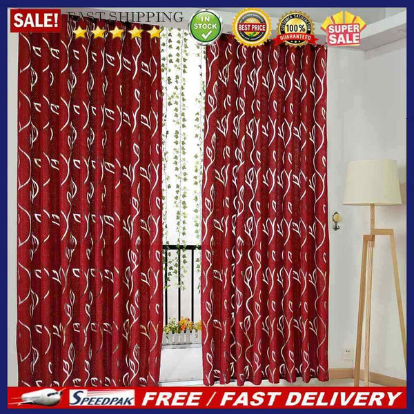2pcs 2m Semi Blackout Curtain Vine Leaf Partition Window Decor(Wine Red)