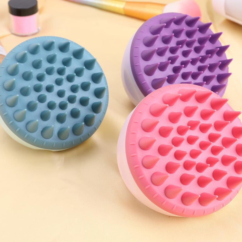 Portable Silicone Shampoo Brush Round Soft Scalp Massage Brush (Pink)