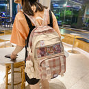 Women Canvas Patchwork Backpack Preppy Style Student Large Knapsack (Pink) Newly