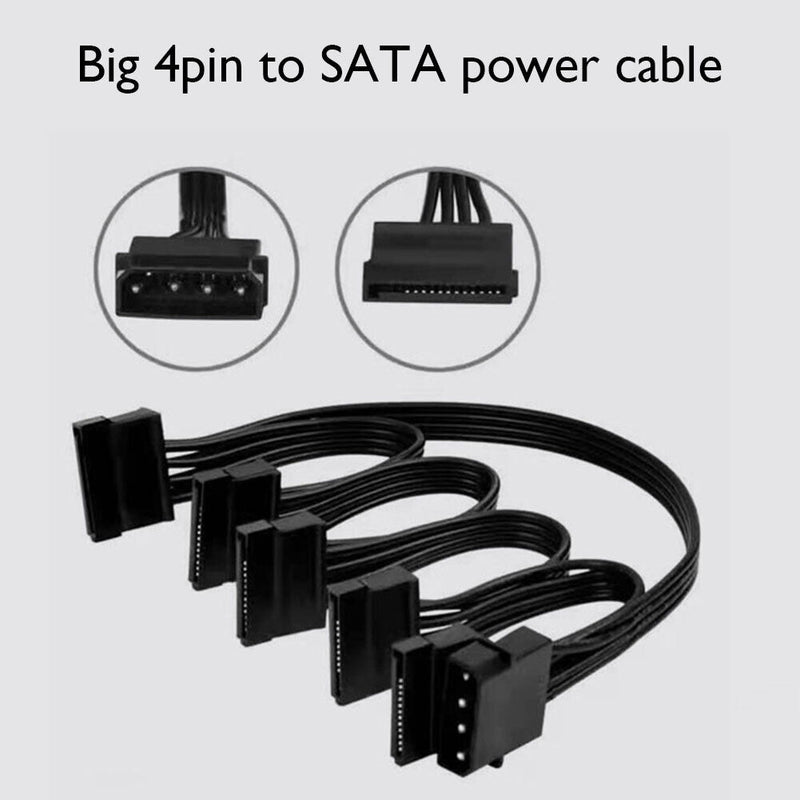 Molex 4 Pin Male to SATA 15 Pin Female Power Supply Cable 1 to 5 Cord 30 Inch
