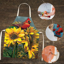 Sunflower Parrot Print Kitchen Linen Apron Sleeveless Waterproof Household Bi