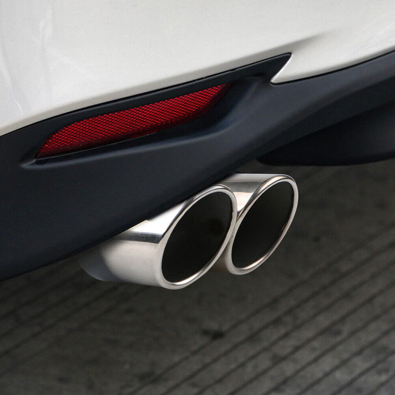 Universal Car Exhaust Tip Rolled Edge 1 to 2 Auto Muffler Silencer Black+Si