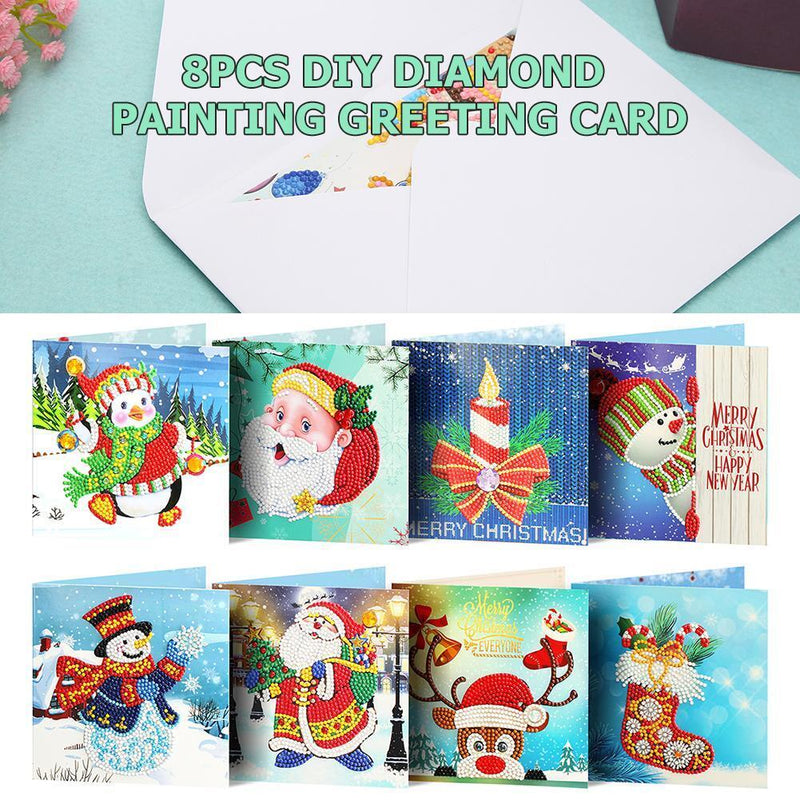 8pcs 5D DIY Diamond Painting Birthday Festival Xmas Special-shaped Greeting Card