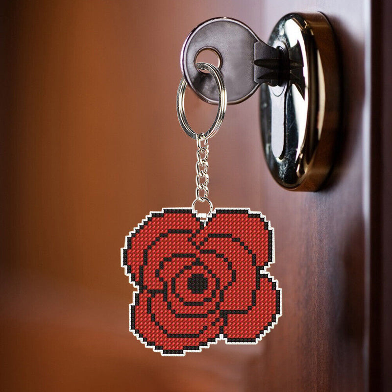 DIY Rose Flower Bead Cross Stitch Keychain Stamped Needlework Kit (SMX-024)