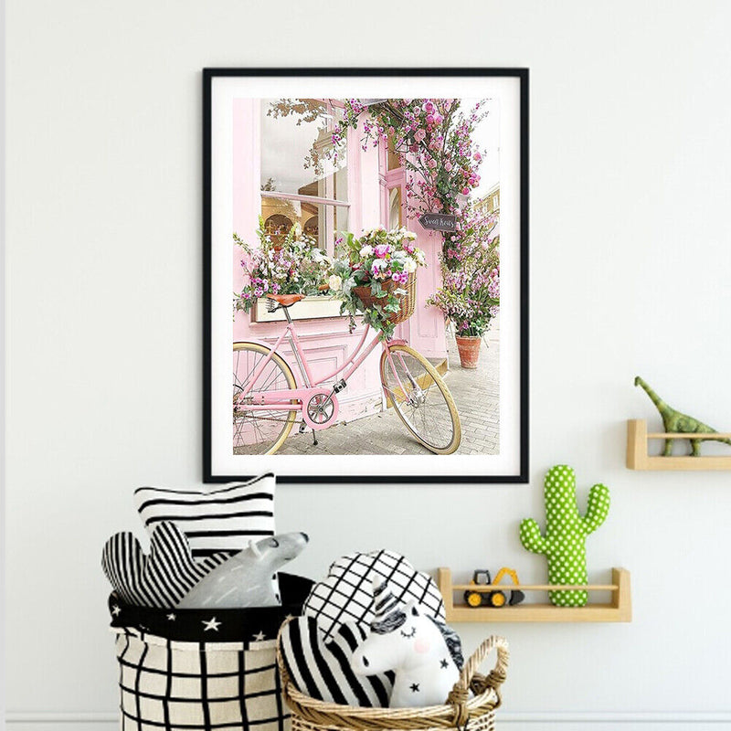 40x50cm Frameless Oil Paint By Numbers Pink Bicycle Paint Canvas Picture Crafts