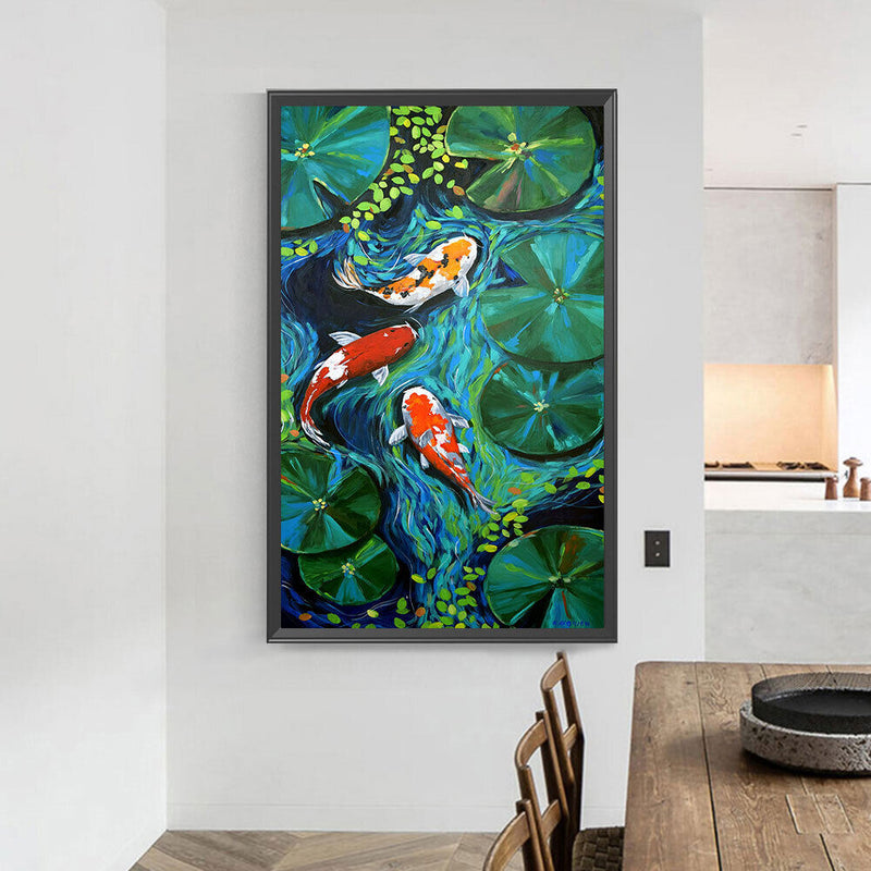 Full Cross Stitch 11CT Cotton Thread DIY Koi Printed Embroidery Hanging Painting