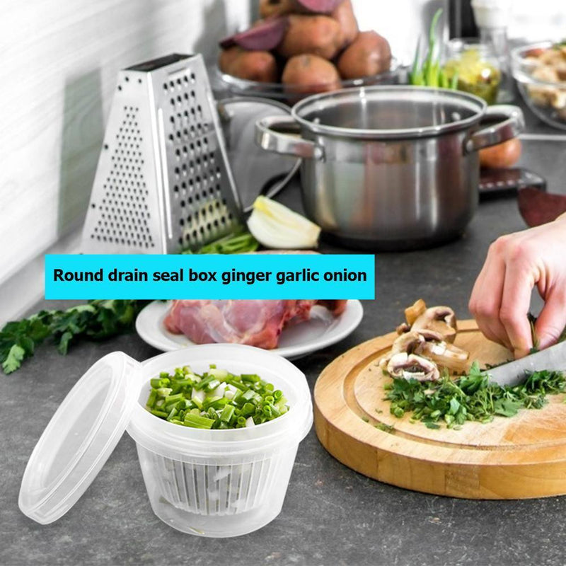 Ginger Garlic Sealed Box Round Food Drain Storage Screw Cover Kitchen Organizer