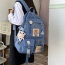 Women Preppy Style Patchwork Solid Color Backapck Travel Large Capacity Rucksack