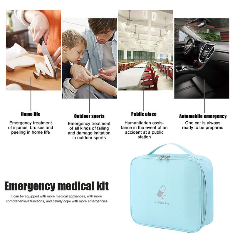 Portable Travel First Aid Kit Medical Bag Emergency Storage Box (Blue L) Newly