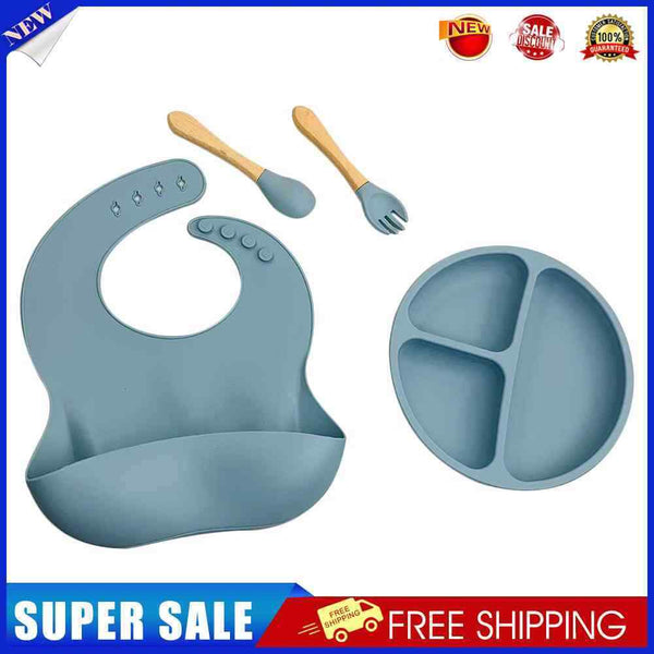 4x Silicone Food Plates Set Anti Slip Baby Feeding Food Accessories (Grey B