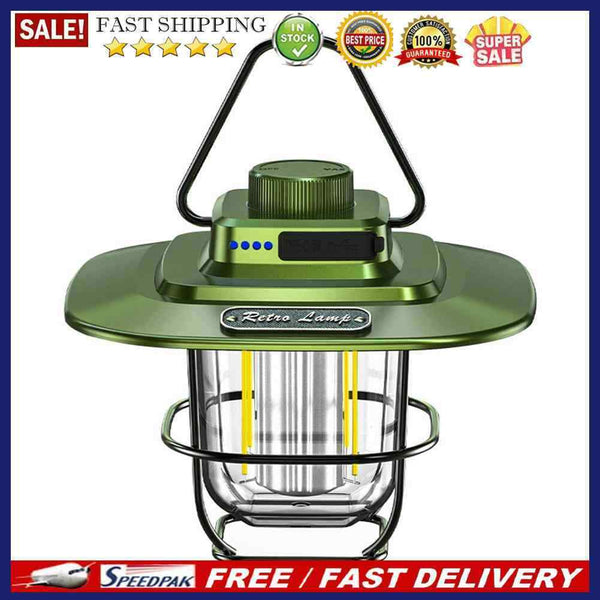 LED Camping Lamp Dimmable Retro Lighting with Hook for Outdoor Equipment (Green)