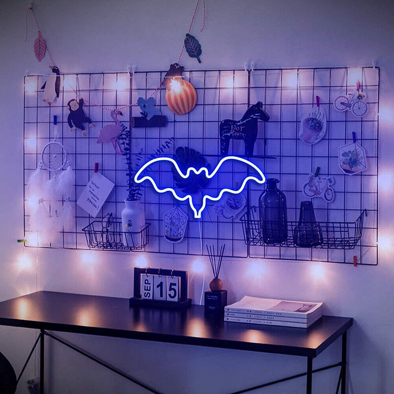 LED Neon Light Sign Bat Light Blue Halloween Birthday Party Accessory Prop Newly