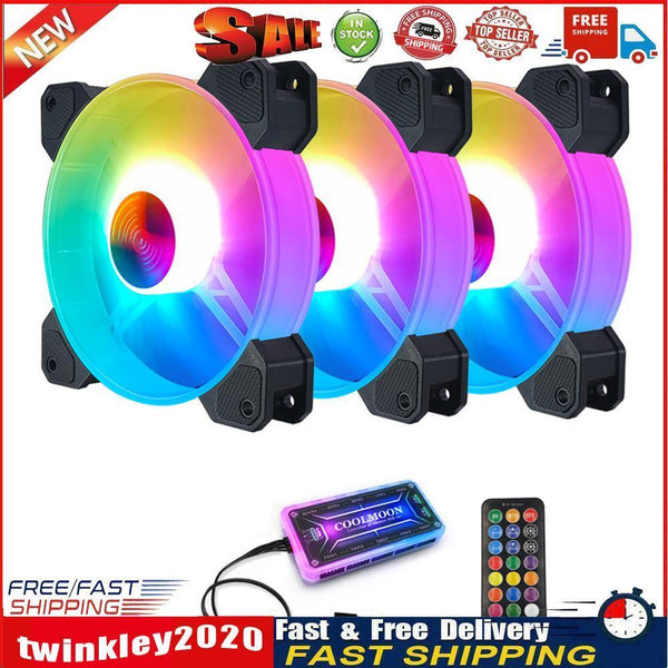 COOLMOON 120mm RGB Cooling Fan Chassis Gorgeous Quiet Radiator (3 Fans) Newly