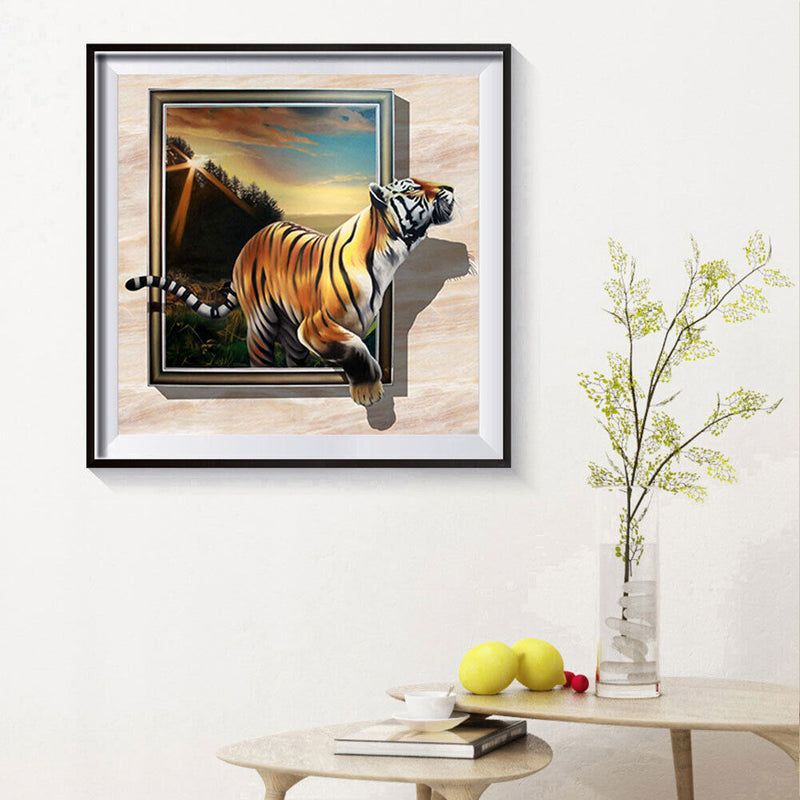 Running Tiger 5D DIY Full Drill Round Diamond Painting Embroidery Kits Gift