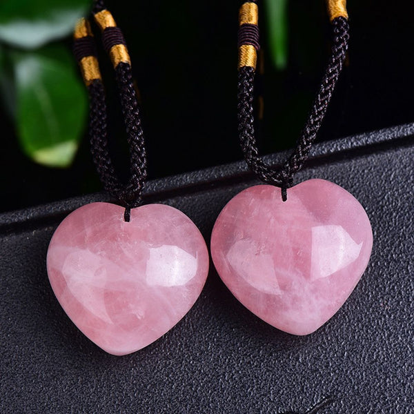 Healing Magic Wand Gift Energy Pink Crystal Necklace Heart Pendant Gem Jade