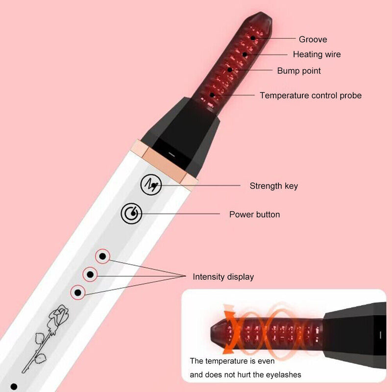 Long Lasting Eye Lash Curling Makeup Electric Heated Eyelash Curler (White)