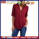 Fashion Chiffon Women Long Sleeve Tops V-neck Casual Pure Color Loose T-shirt