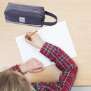 Large Capacity Pencil Case Bags Zipper Solid Stationery Box (Dark Grey) Newly