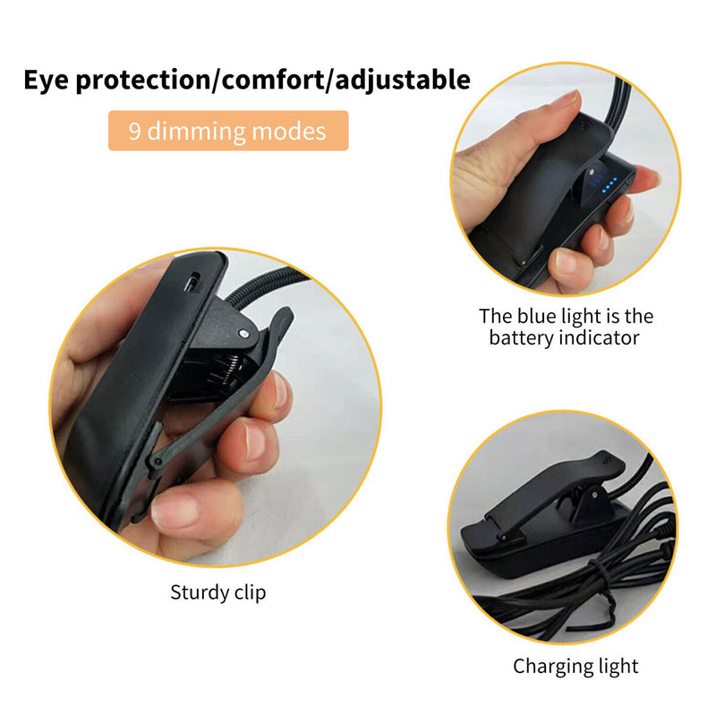Adjustable Clip Reading Light Eye Protection LED with 3 Brightness Levels