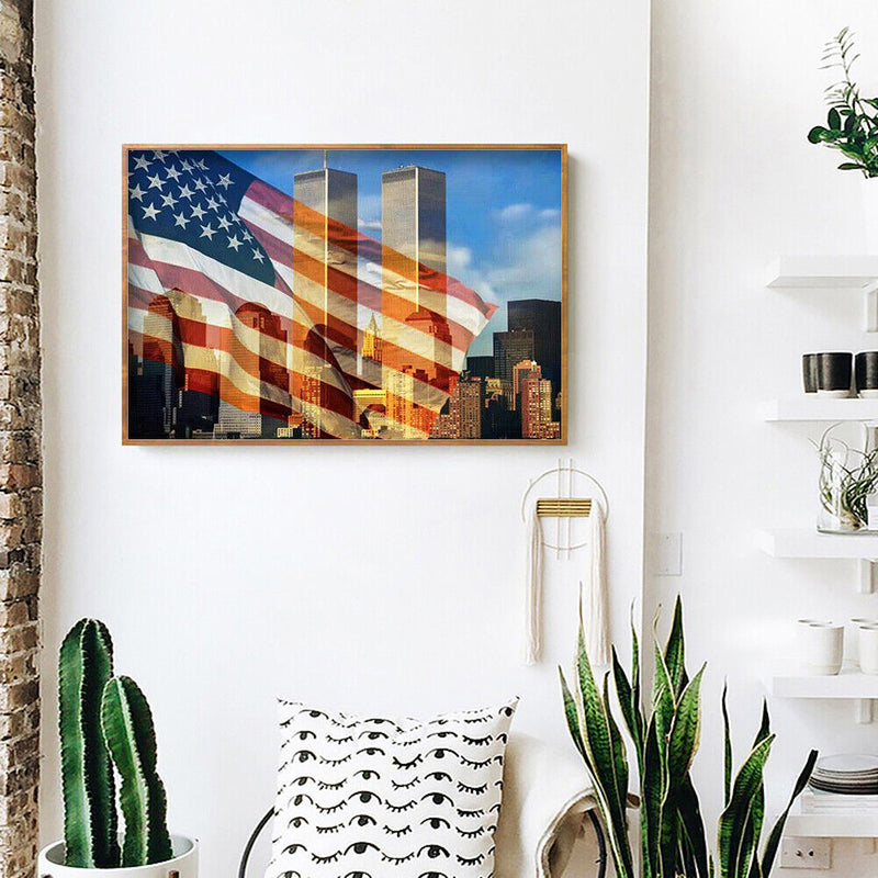 5D DIY Full Round Drill Diamond Painting National Flag Twin Towers Mosaic Art