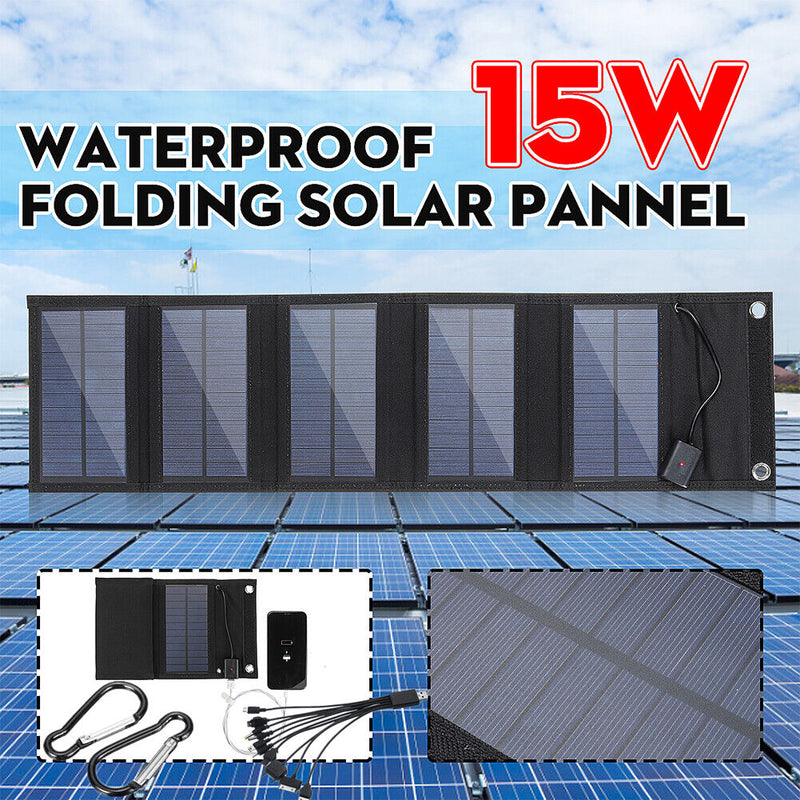 15W 5V USB Solar Panel Pack Kits Waterproof Foldable Power Battery Cells Ch