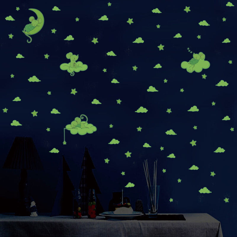 3pcs/set Waterproof Room Decals Luminous Removable Star Animal Wall Art Stickers