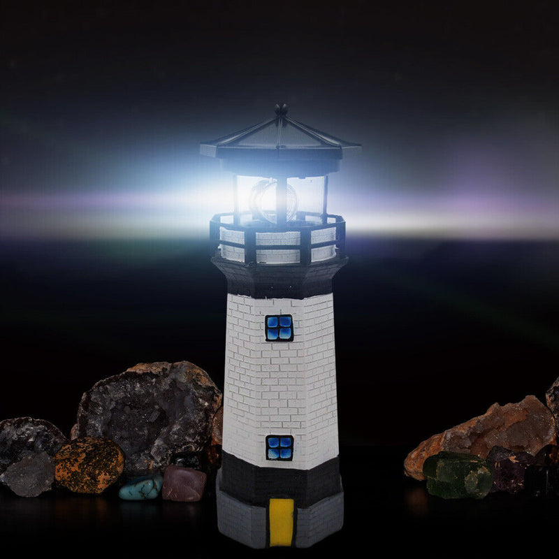 Lighthouse Solar LED Light Garden Yard Smart Sensor Rotating Lamp (Black) Newly